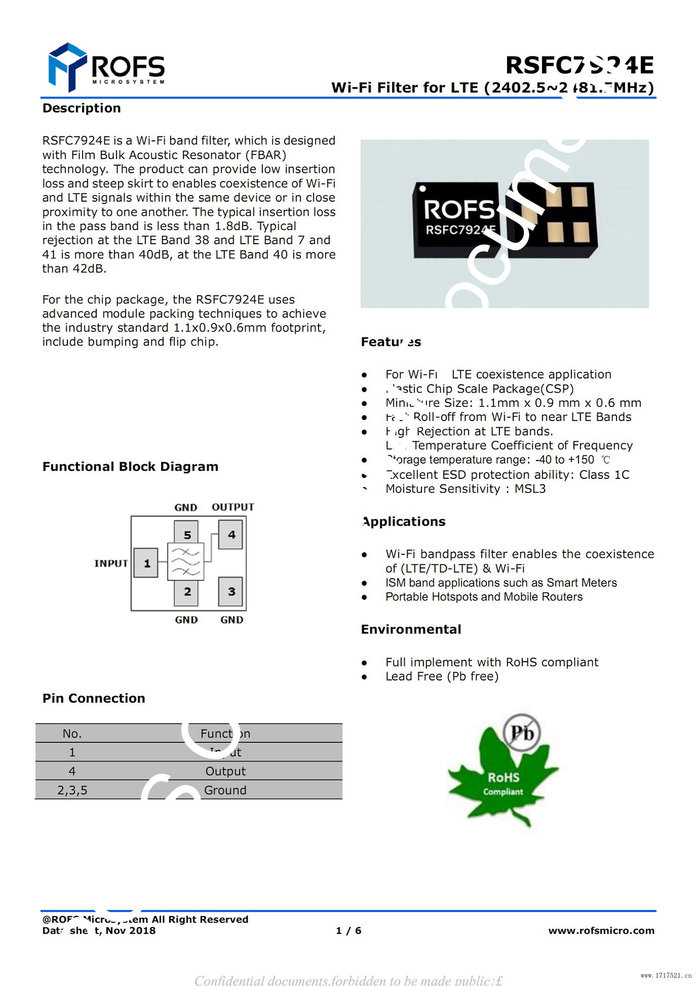 wifi滤波器 RSFC7924E