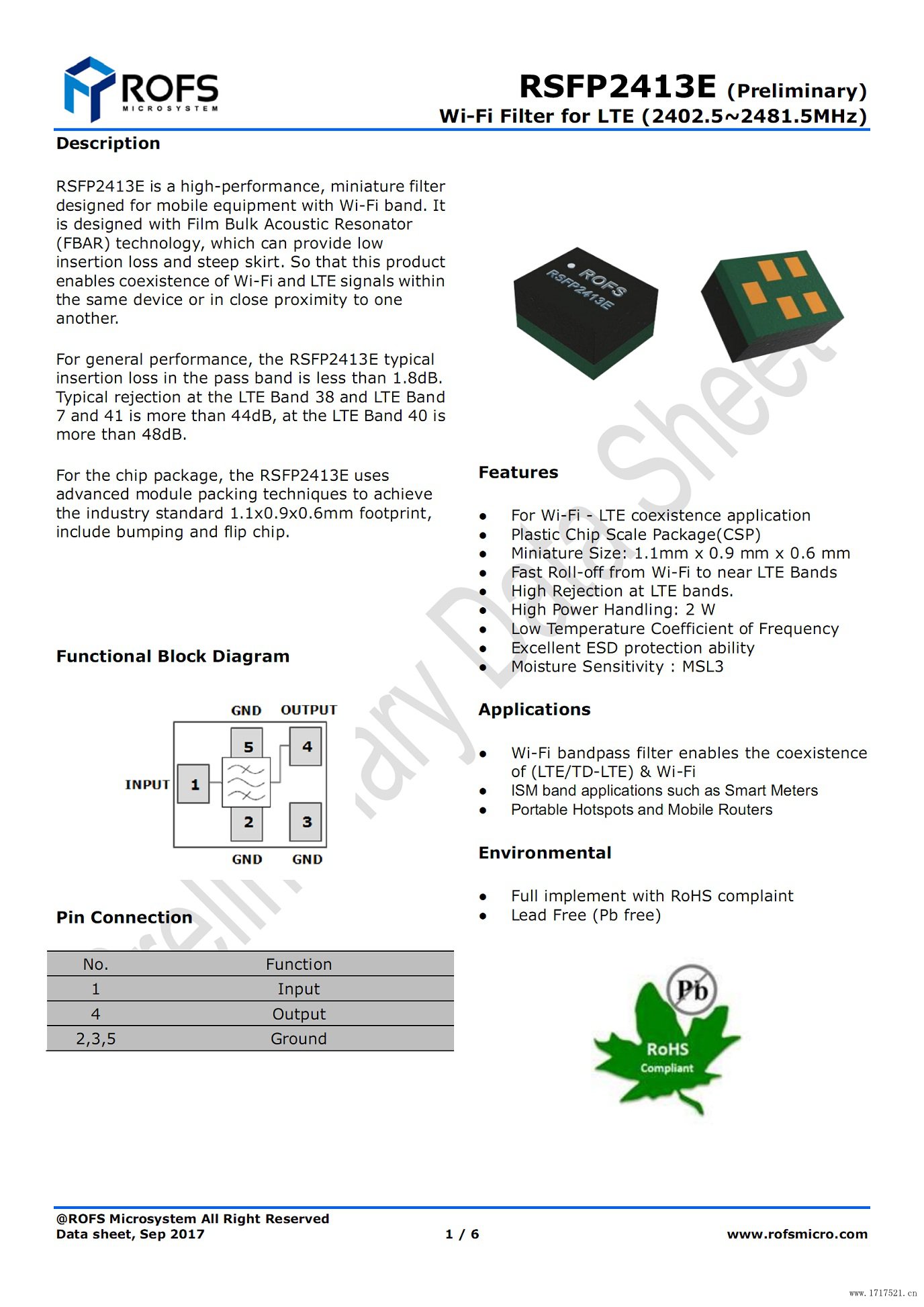 wifi滤波器 RSFP2413E