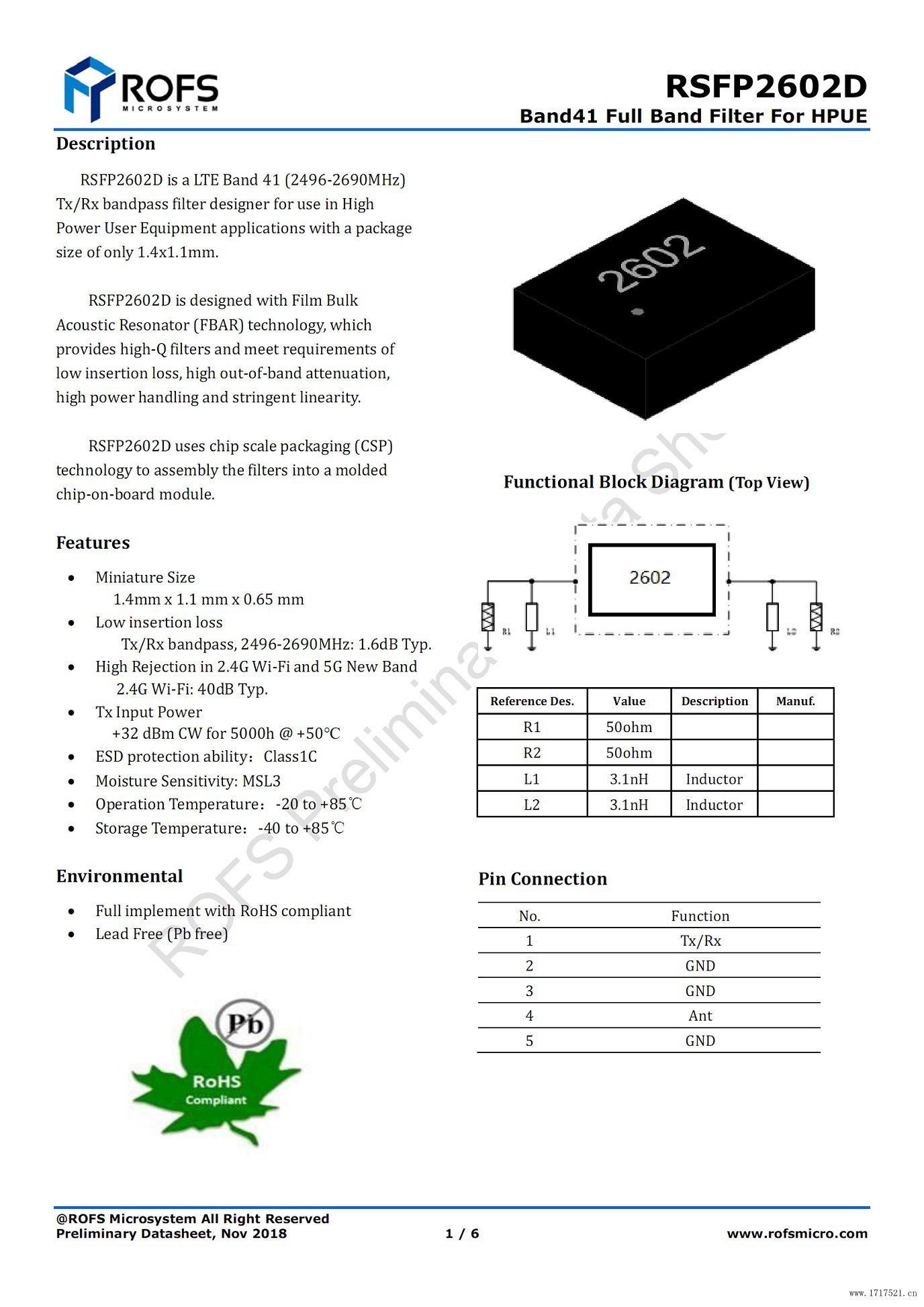 滤波器B41 RSFP2602D