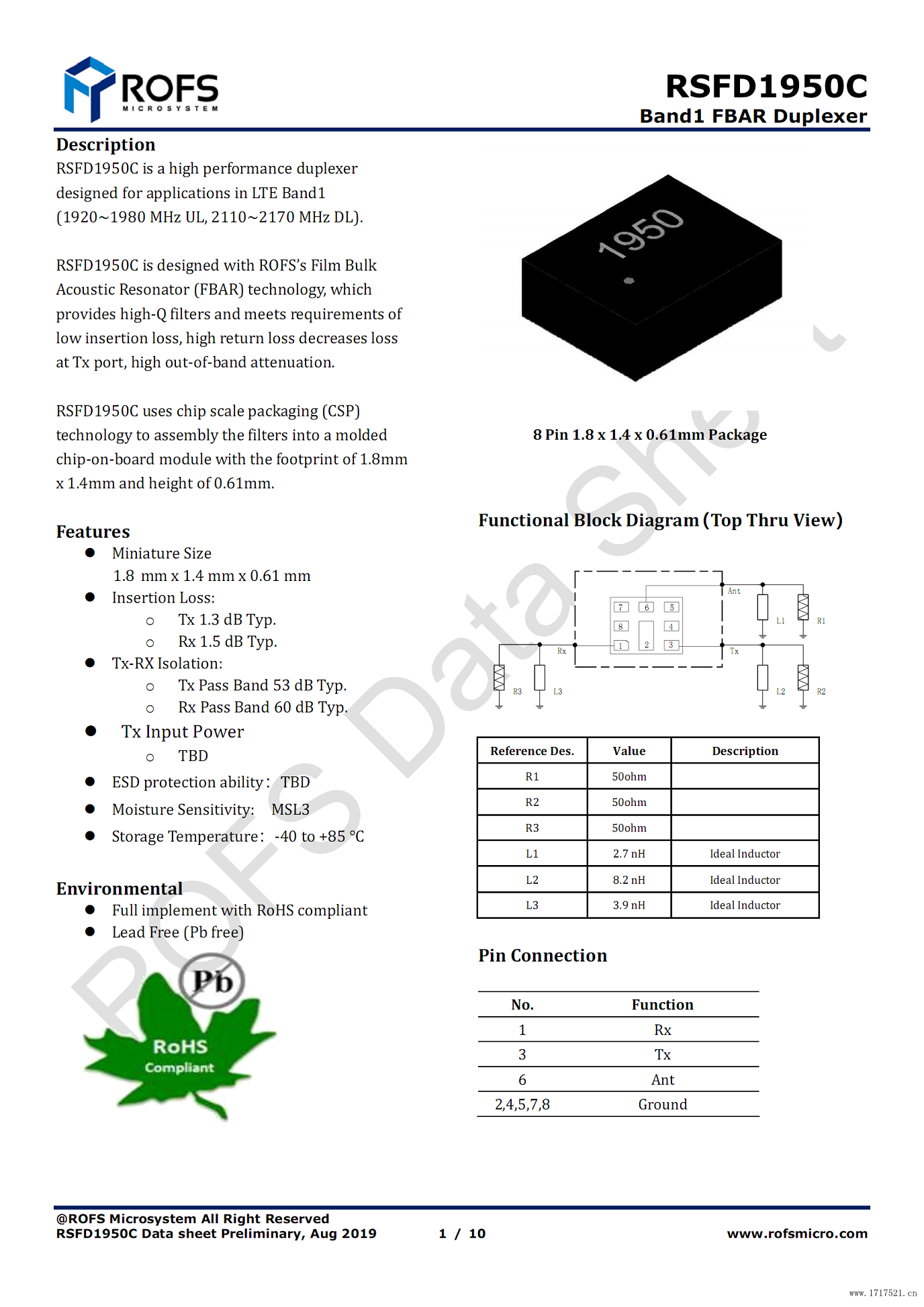 双工器B1 RSFD1950C